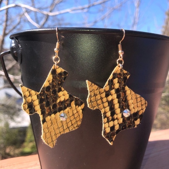 Jewelry - Snakeskin Print Texas Shape Earrings